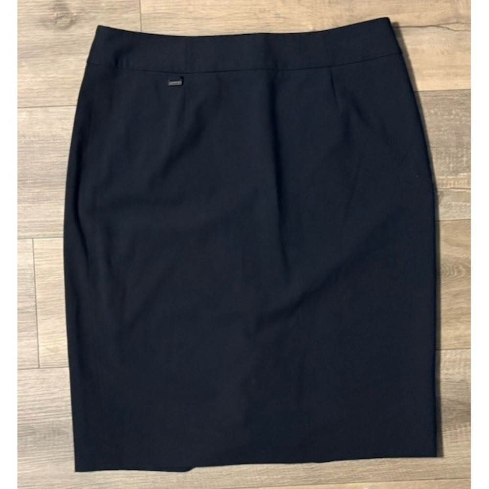 Calvin Klein Black Solid Knit Pencil Knee Skirt Lined High Rise Zip Womens 10